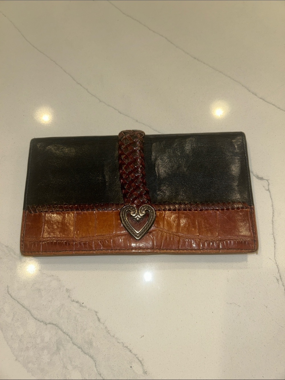 Brighton Two-Tone Leather Wallet with Heart Accent  great condition